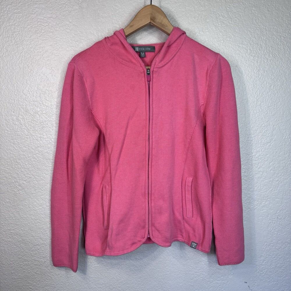 Title Nine Cardigan Sweater Pink Knit Full Zip Hooded Pockets Active Women M